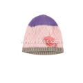 Girl's Knitted Diamond Pattern Hand Flower Beanie Cap